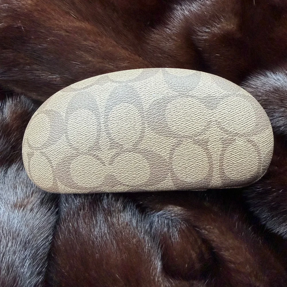 Coach Signature‎ Monogram Hard Sunglasses Case Beige Tan with Cleaning Cloth